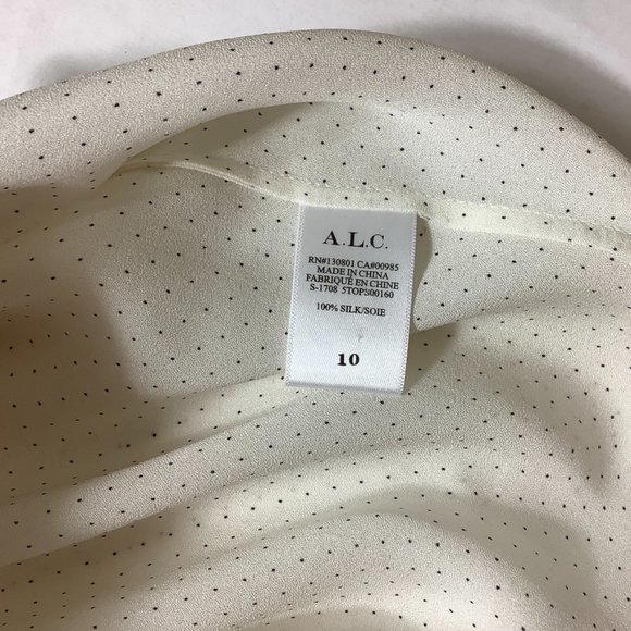 A.L.C. White & Black Walter Mini Dot Long Sleeve Band Collar Silk Shirt 10 - Picture 7 of 7